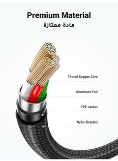 يو جرين كابل شحن بمنفذ USB Type C بشدة تيار 3 أمبير بسلك من النايلون المضفر متوافق مع هاتف سامسونج S21 وS20 ونوت 20 و10 و9 وهواوي P30 وP20 ولايت ميت 20 برو وP20 وإل جي G5 وG6 وشاومي مي 11 وألترا A2 ومي 9 وما إلى ذلك-بطول 2 م أسود  - Image 5
