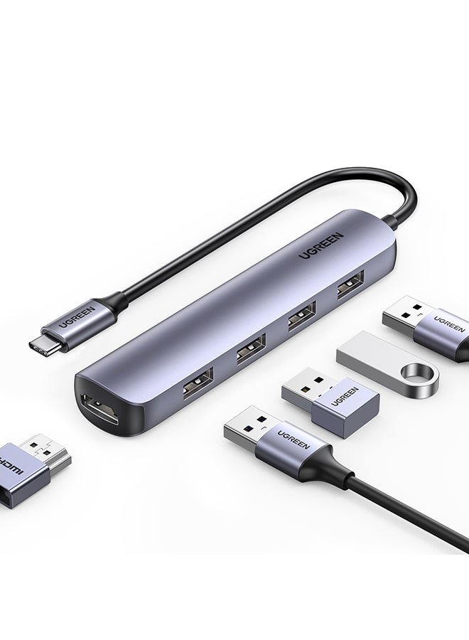 Ugreen - 5 in1 USB C Hub HDMI Multiports Adapter Ultra Slim With 4 USB 3.0 Ports Data Transfer 4K HDMI For MacBook Pro Air M3 M2 M1 iPad Pro M4 iPhone 16 15 Pro Max Lenovo Dell HP Silver - Image 1