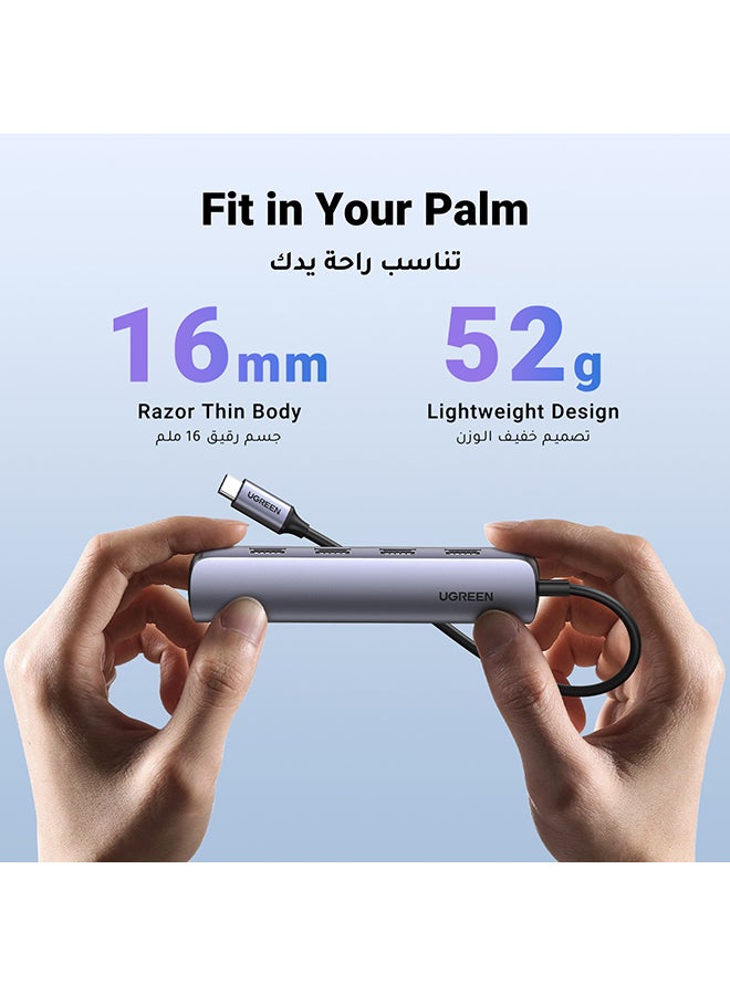 Ugreen - 5 in1 USB C Hub HDMI Multiports Adapter Ultra Slim With 4 USB 3.0 Ports Data Transfer 4K HDMI For MacBook Pro Air M3 M2 M1 iPad Pro M4 iPhone 16 15 Pro Max Lenovo Dell HP Silver - Image 1