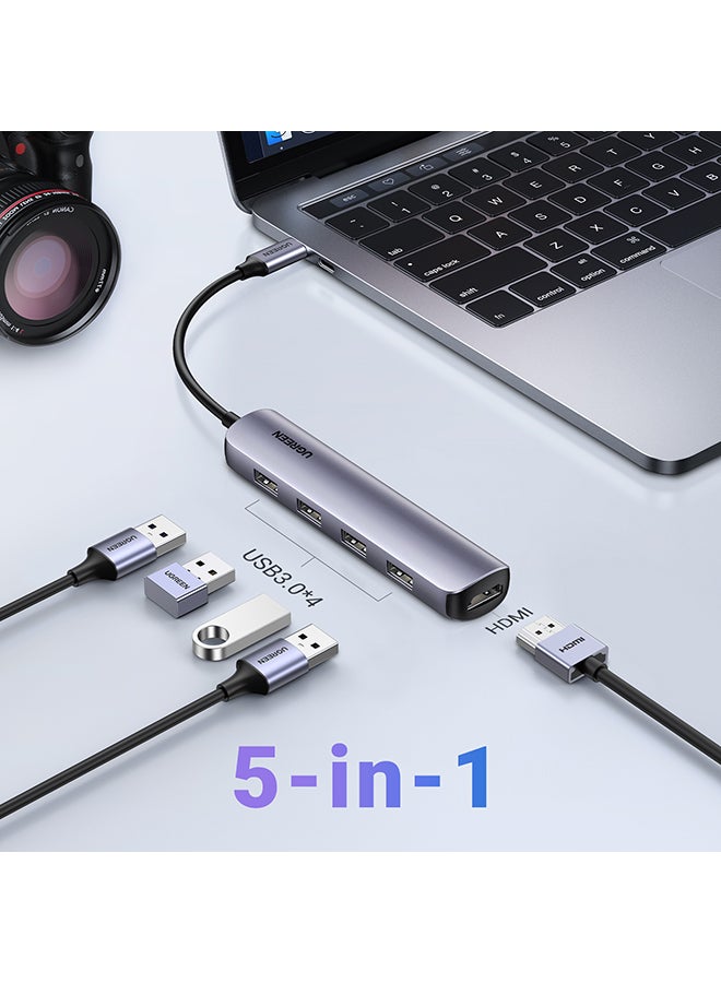 Ugreen - 5 in1 USB C Hub HDMI Multiports Adapter Ultra Slim With 4 USB 3.0 Ports Data Transfer 4K HDMI For MacBook Pro Air M3 M2 M1 iPad Pro M4 iPhone 16 15 Pro Max Lenovo Dell HP Silver - Image 1