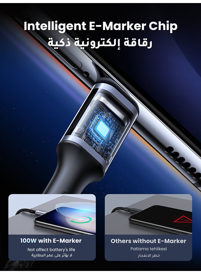 يو جرين - سلك USB C سريع بتصميم مُضفّر بقدرة 100 وات بتقنية PD وبمنفذ USB C إلى USB C متوافق مع جهاز آي باد ميني 6 وماك بوك، وجهاز ماك بوك آير وجهاز آي باد برو مقاس 12.9 بوصة ايفون 15 برو ماكس وهاتف سامسونج S22 S23 التار وهاتف هواوي P60 أسود - Image 1