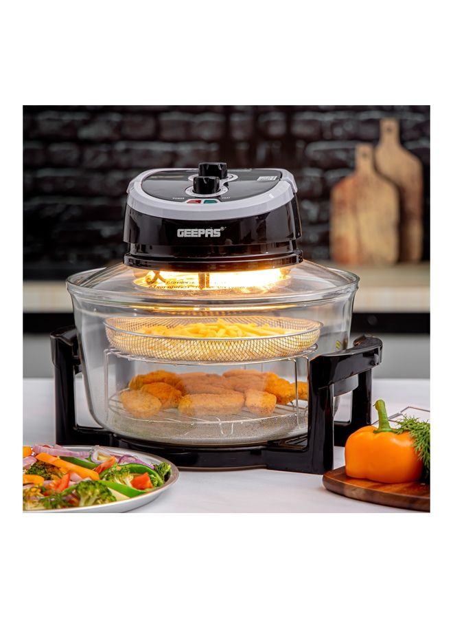 GEEPAS - Turbo Halogen Oven with Extender Ring Halogen with 60min Timer Prepare Quick Healthy Meals 17 L 1200 W GHO34048UK Black - Image 1