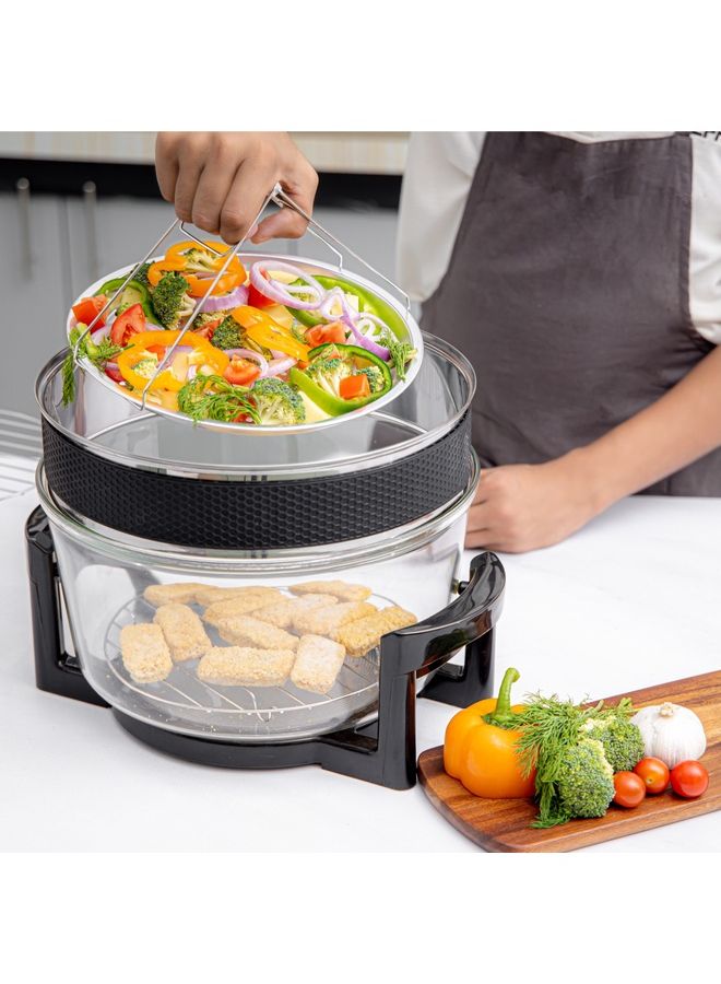 GEEPAS - Turbo Halogen Oven with Extender Ring Halogen with 60min Timer Prepare Quick Healthy Meals 17 L 1200 W GHO34048UK Black - Image 1