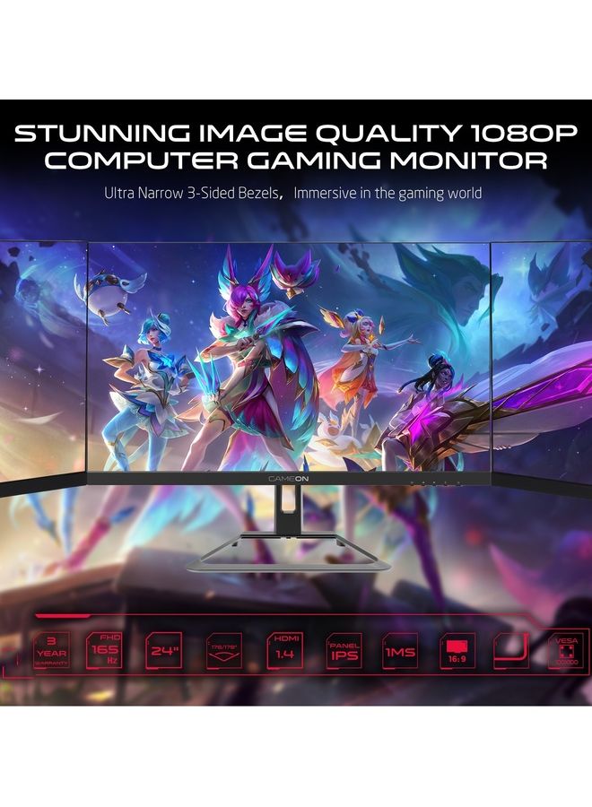 جايم أون GAMEON GOE24FHD165 24 بوصة FHD (1920x1080) 165 هرتز 1 مللي ثانية شاشة الألعاب المسطحة IPS مع Gsync و Free Sync الأسود أبيض  - Image 2