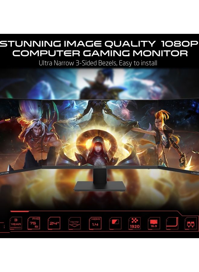 GOB24FHD75IPS 24 Inch Fhd 75Hz Refresh rate 4ms Response Time Flat IPS Gaming Monitor With Built-in Speaker Black