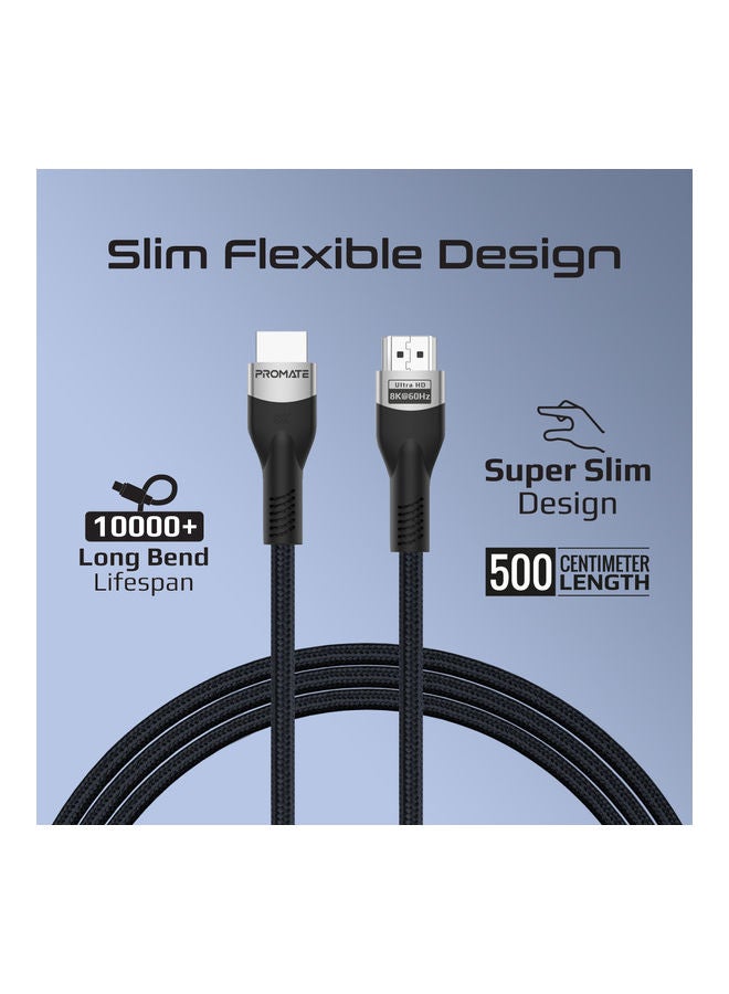 PROMATE HDMI 2.1 Cable, 5m HDMI to HDMI Slim Cable with 48Gbps Bandwidth, 8K@60Hz Resolution, UHD Dynamic HDR eARC Wire for MacBook Pro, PS5, TV, Xbox, Roku, UHD TV, Blu-ray Projector, PrimeLink8K-500 Black - Image 5