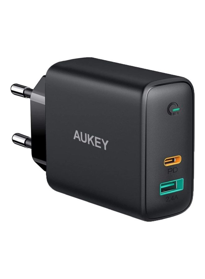 Aukey - USB C charger 60W power output, USB-C power supply with motion detection and GaN technology, USB C PD charger is suitable for 13-inch MacBook Pro, iPhone 14 Pro, AirPods Pro, Google Pixel, iPad Black - Image 1