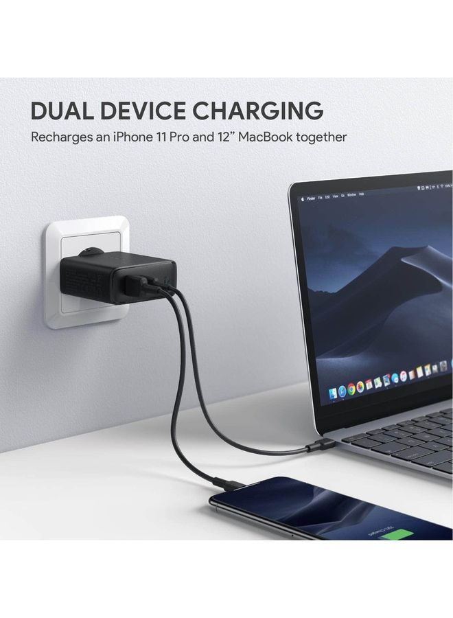 Aukey - USB C charger 60W power output, USB-C power supply with motion detection and GaN technology, USB C PD charger is suitable for 13-inch MacBook Pro, iPhone 14 Pro, AirPods Pro, Google Pixel, iPad Black - Image 1