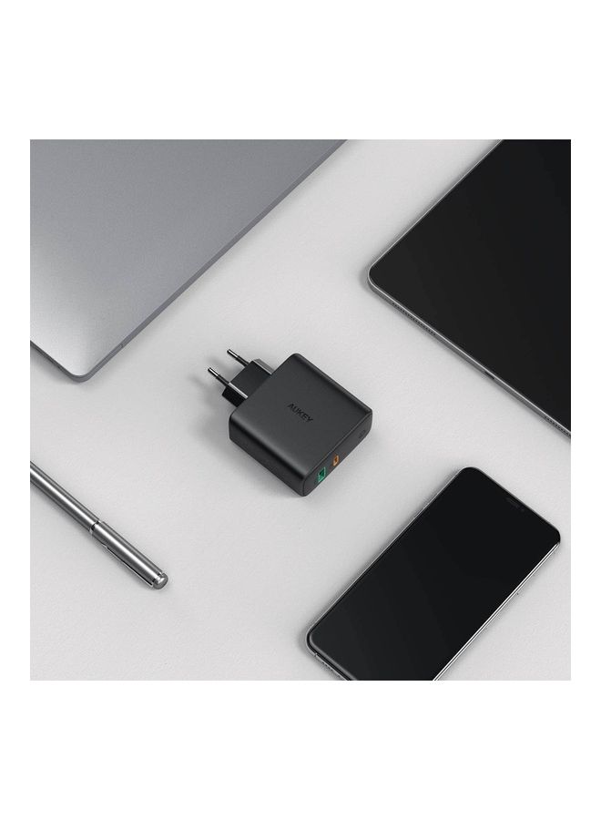 Aukey - USB C charger 60W power output, USB-C power supply with motion detection and GaN technology, USB C PD charger is suitable for 13-inch MacBook Pro, iPhone 14 Pro, AirPods Pro, Google Pixel, iPad Black - Image 1