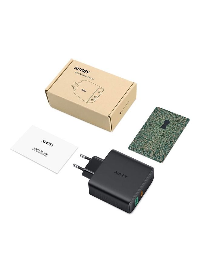 Aukey - USB C charger 60W power output, USB-C power supply with motion detection and GaN technology, USB C PD charger is suitable for 13-inch MacBook Pro, iPhone 14 Pro, AirPods Pro, Google Pixel, iPad Black - Image 1