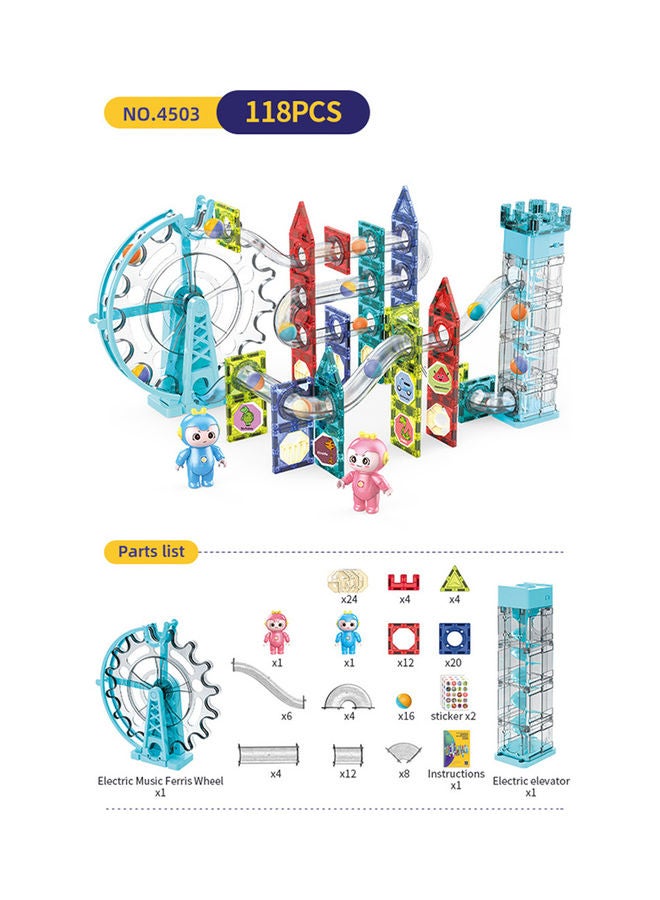 Kidle - 118 Piece Set Magnetic Building Block 3D Building Construction Creativity Beyond Imagination Inspirational Recreational Educational ConventionalbDisc Ball Track Blocks - Image 1