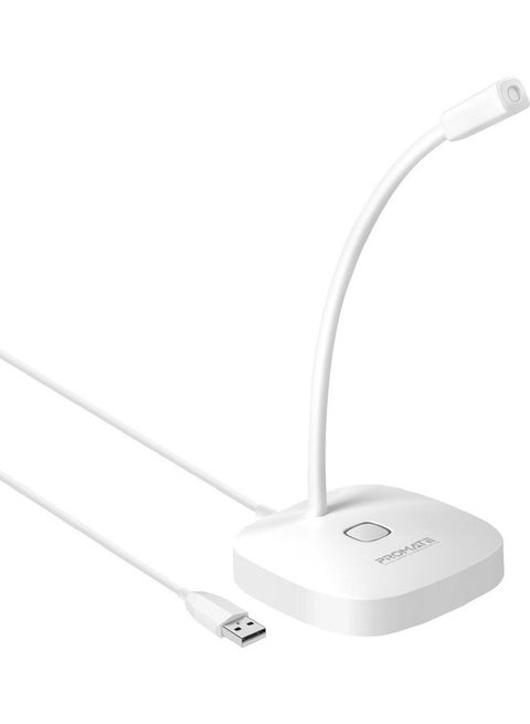 USB Desktop Microphone, High Definition Omni-Directional USB Microphone with Flexible Gooseneck, Mute Touch Button, LED Indicator and Built-In Anti-Tangle Cord for PC, Laptop, Recording, Games White