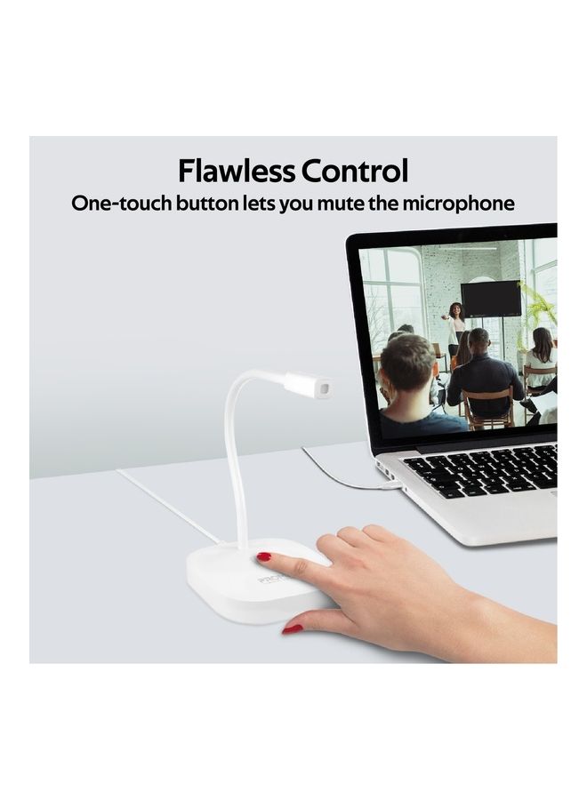 USB Desktop Microphone, High Definition Omni-Directional USB Microphone with Flexible Gooseneck, Mute Touch Button, LED Indicator and Built-In Anti-Tangle Cord for PC, Laptop, Recording, Games White