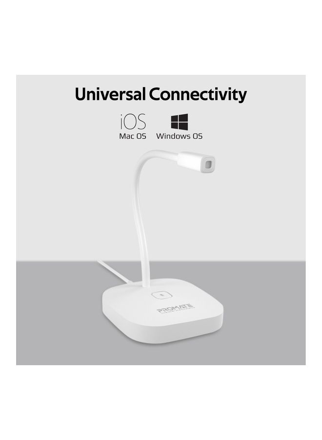 USB Desktop Microphone, High Definition Omni-Directional USB Microphone with Flexible Gooseneck, Mute Touch Button, LED Indicator and Built-In Anti-Tangle Cord for PC, Laptop, Recording, Games White