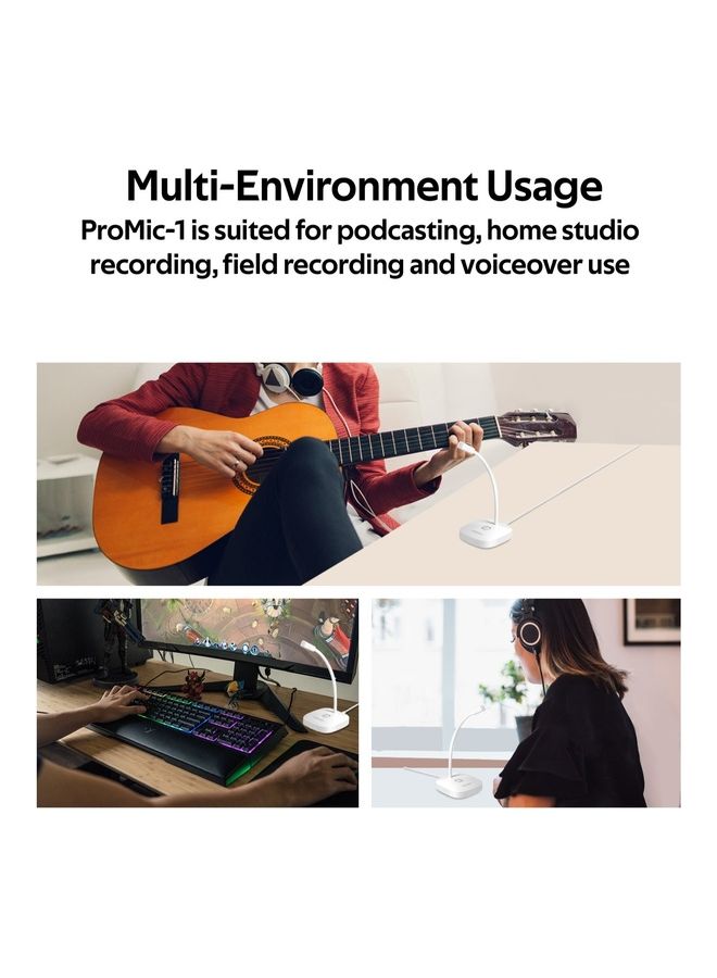 USB Desktop Microphone, High Definition Omni-Directional USB Microphone with Flexible Gooseneck, Mute Touch Button, LED Indicator and Built-In Anti-Tangle Cord for PC, Laptop, Recording, Games White