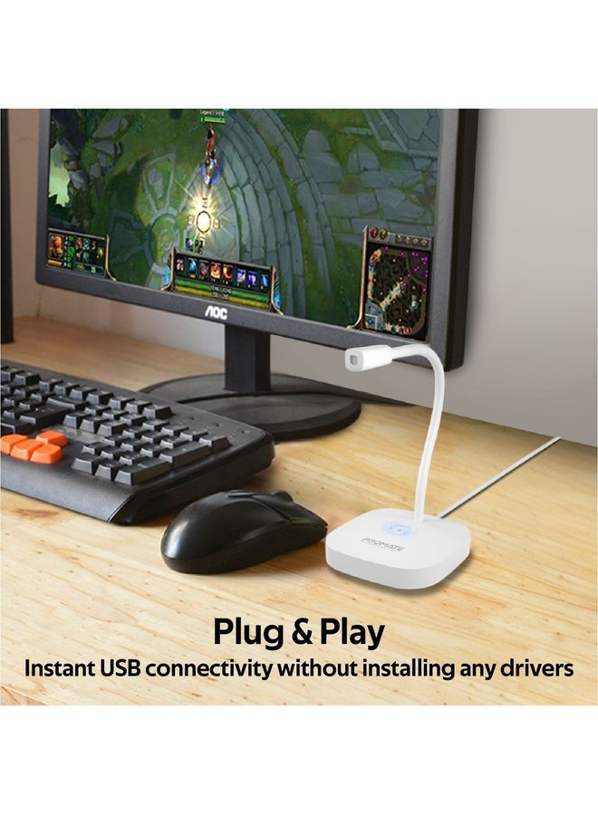 USB Desktop Microphone, High Definition Omni-Directional USB Microphone with Flexible Gooseneck, Mute Touch Button, LED Indicator and Built-In Anti-Tangle Cord for PC, Laptop, Recording, Games White