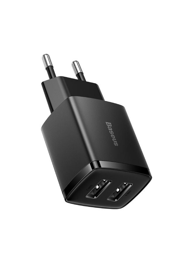 Baseus - COMPACT WALL CHARGER WITH 2 USB PORTS - 10.5W Black - Image 1