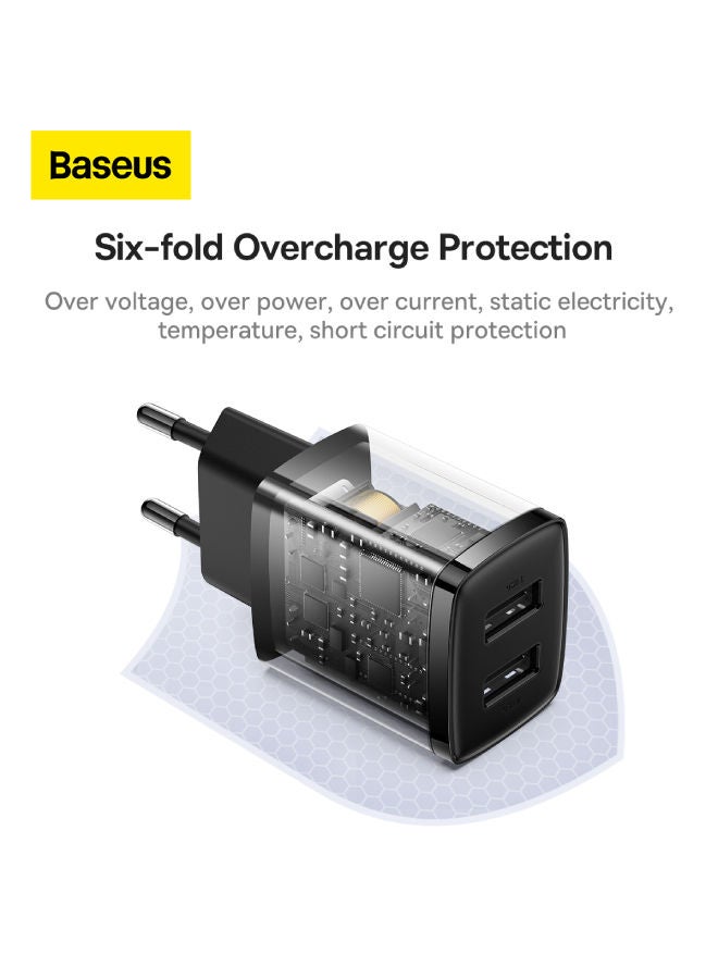 Baseus - COMPACT WALL CHARGER WITH 2 USB PORTS - 10.5W Black - Image 1