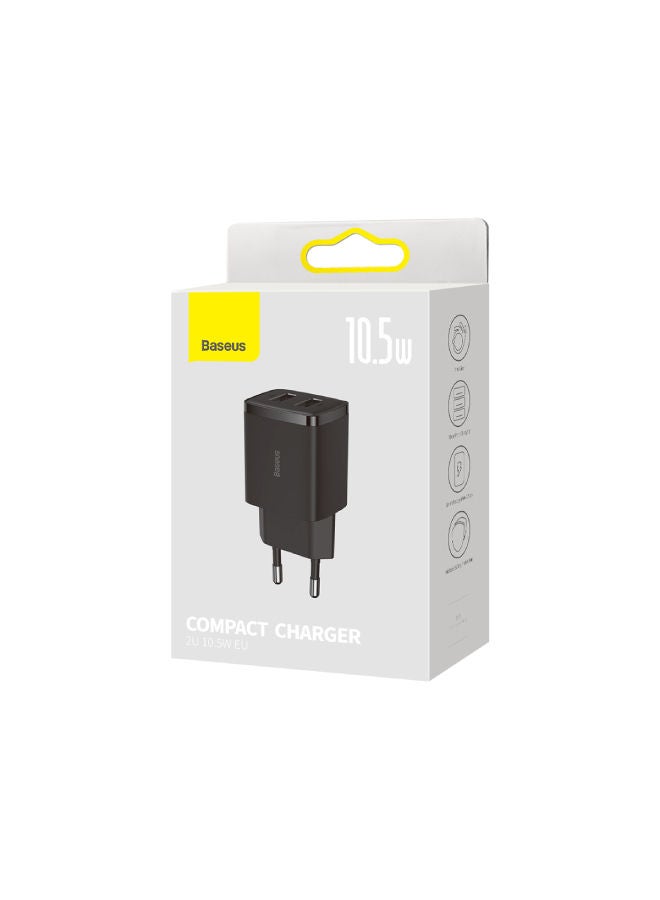 Baseus - COMPACT WALL CHARGER WITH 2 USB PORTS - 10.5W Black - Image 1