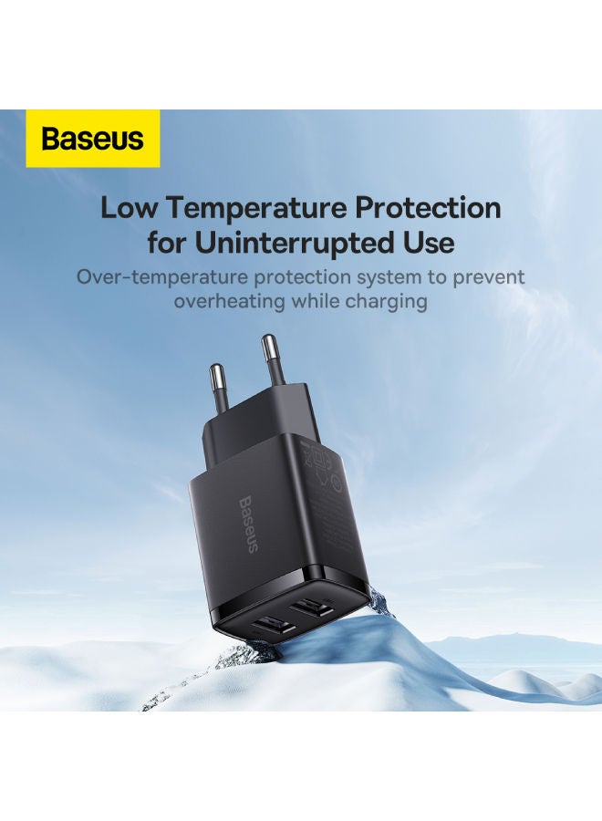 Baseus - COMPACT WALL CHARGER WITH 2 USB PORTS - 10.5W Black - Image 1