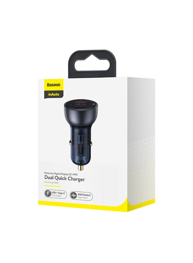 Baseus - 65W USB C Car Charger, Type C Car Charger PPS PD3.0 QC4.0 45W Super Fast Charging with LED Display Compatible with iPhone 15 Pro Max, 14/13/12 Pro Max, Samsung S22 S21 Ultra/Tab S8, MacBook, iPad, Laptops Dark Grey - Image 1