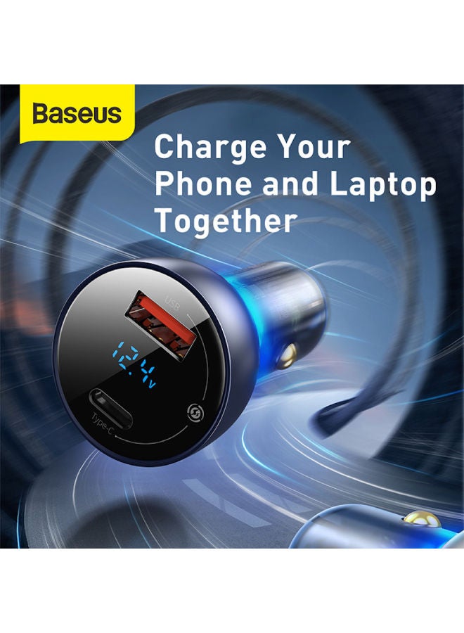 Baseus - 65W USB C Car Charger, Type C Car Charger PPS PD3.0 QC4.0 45W Super Fast Charging with LED Display Compatible with iPhone 15 Pro Max, 14/13/12 Pro Max, Samsung S22 S21 Ultra/Tab S8, MacBook, iPad, Laptops Dark Grey - Image 1