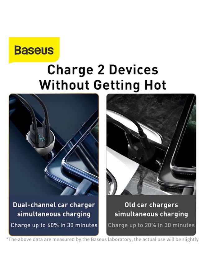 Baseus - 65W USB C Car Charger, Type C Car Charger PPS PD3.0 QC4.0 45W Super Fast Charging with LED Display Compatible with iPhone 15 Pro Max, 14/13/12 Pro Max, Samsung S22 S21 Ultra/Tab S8, MacBook, iPad, Laptops Dark Grey - Image 1