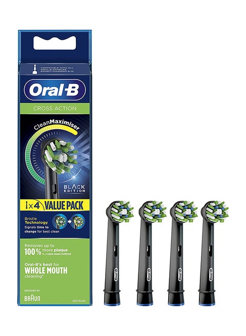 Pack Of 4 Advanced Cross-Action Brush Heads Black 8cm