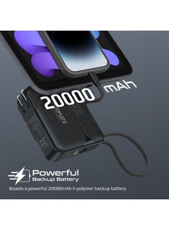 PROMATE 20000 mAh Power Bank, Universal Portable Charger With Ac Plug, 22.5W Usb-C Power Delivery Cable, 27W Lightning Cable And 27W Usb Power Delivery Port, For Iphone 14, Ipad Air, Powerpack-20Pro Black  - Image 3