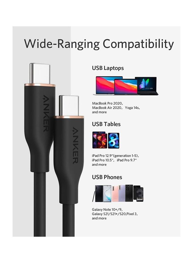 Anker PowerLine III Flow USB-C To USB-C Cable 100W 6ft Black  - Image 3