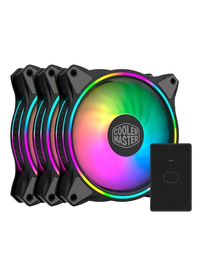 كولر ماستر مروحة ماستر فان MF120 هالو مزدوجة الحلقات باضاءة RGB قابلة للاضاءة بالوان مختلفة 120 ملم من كولر ماستر، عبوة 3 في 1 أبيض  - Image 1