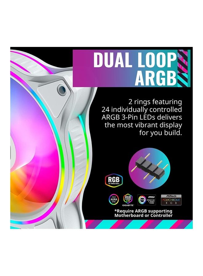 COOLER MASTER - Master Fan Mf120 Halo 3 In 1 Fans Duo Ring Argb Customizable Lighting 120Mm Pwm Static Pressure Argb Header Extender For Pc Case Liquid And Air Cooler White - Image 1