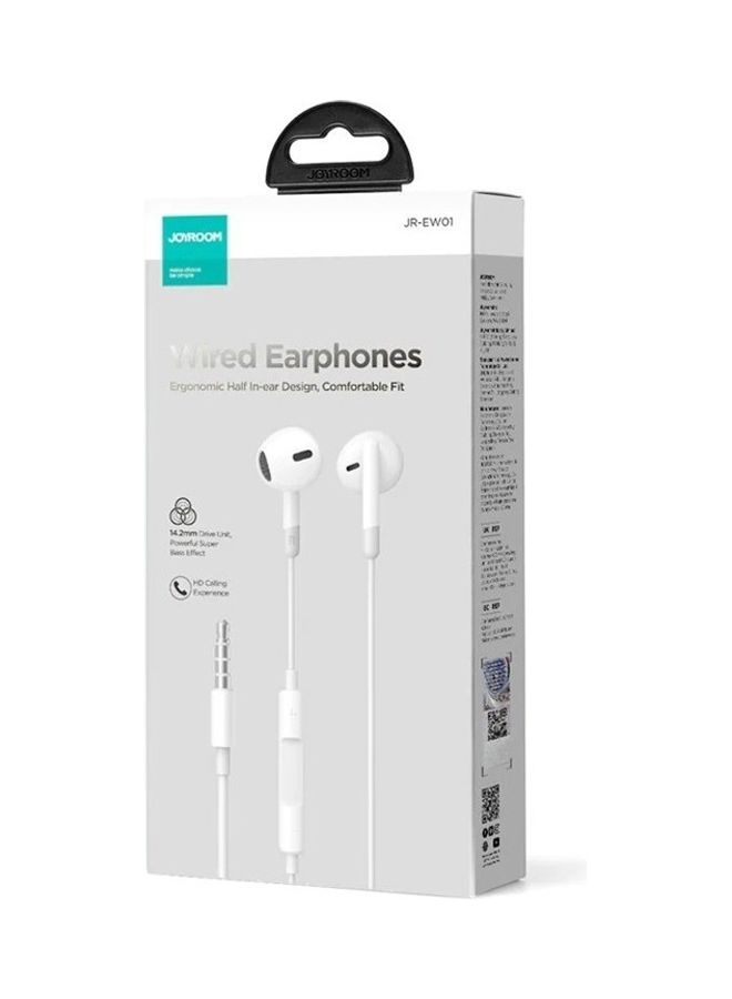 JOYROOM - Wired Series Half In-Ear Wired Earphones With Microphone White - Image 1