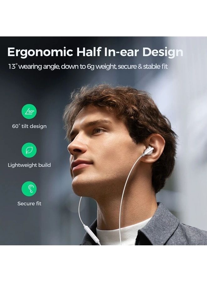 JOYROOM - Wired Series Half In-Ear Wired Earphones With Microphone White - Image 1
