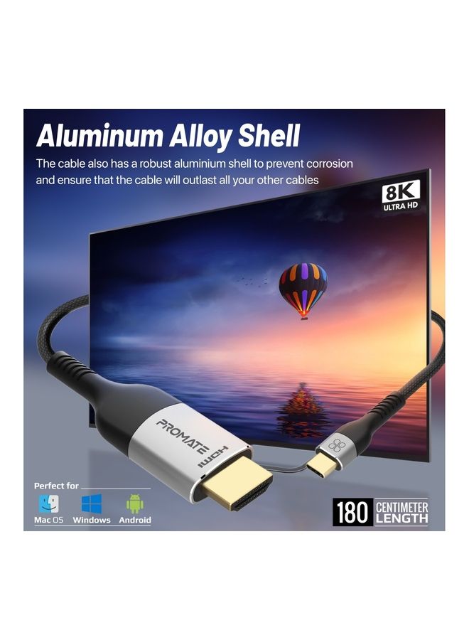 PROMATE Promate USB-C™ to HDMI Cable, Ultra HD 8k 60hz Type-C™ (Thunderbolt-4) to HDMI Cable with 48Gbps Transmission and 10000+ Bend Lifespan for MacBook Pro, iPad Air, MediaCord-8K Black  - Image 4