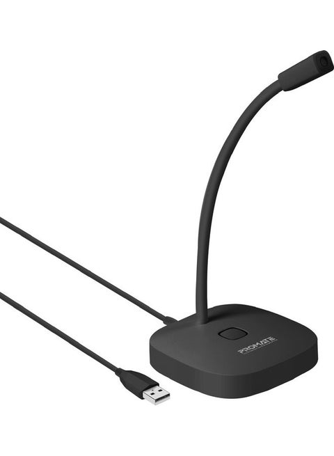 بروميت ميكروفون سطح مكتب USB متعدد الاتجاهات عالي الدقة مع رقبة منحنية مرنة ، زر كتم الصوت ، مؤشر LED وسلك مدمج مضاد للتشابك للكمبيوتر الشخصي والكمبيوتر المحمول والتسجيل والألعاب أسود