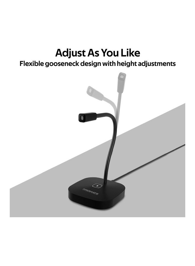 بروميت ميكروفون سطح مكتب USB متعدد الاتجاهات عالي الدقة مع رقبة منحنية مرنة ، زر كتم الصوت ، مؤشر LED وسلك مدمج مضاد للتشابك للكمبيوتر الشخصي والكمبيوتر المحمول والتسجيل والألعاب أسود