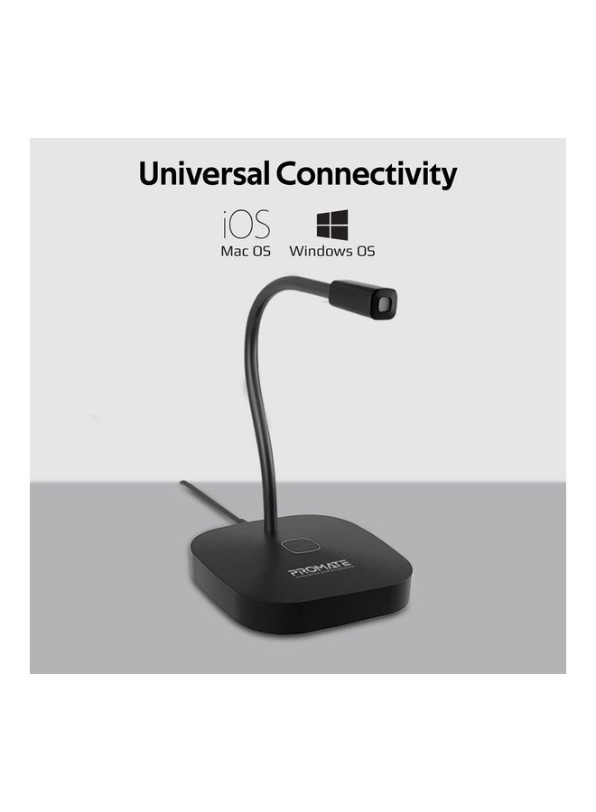 بروميت ميكروفون سطح مكتب USB متعدد الاتجاهات عالي الدقة مع رقبة منحنية مرنة ، زر كتم الصوت ، مؤشر LED وسلك مدمج مضاد للتشابك للكمبيوتر الشخصي والكمبيوتر المحمول والتسجيل والألعاب أسود
