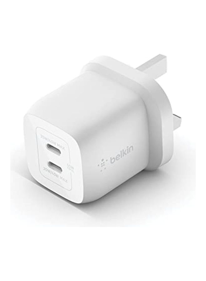 belkin - 45W Dual USB Type C Wall Charger With GaN Technology   Fast ChargIng Power Delivery 3.0   iPhone 15 Plus Pro Pro Max iPad Pro 12.9 11 MacBook Galaxy S24 Pixel And More   USB C Charger White - Image 1