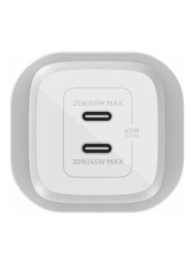 belkin - 45W Dual USB Type C Wall Charger With GaN Technology   Fast ChargIng Power Delivery 3.0   iPhone 15 Plus Pro Pro Max iPad Pro 12.9 11 MacBook Galaxy S24 Pixel And More   USB C Charger White - Image 1