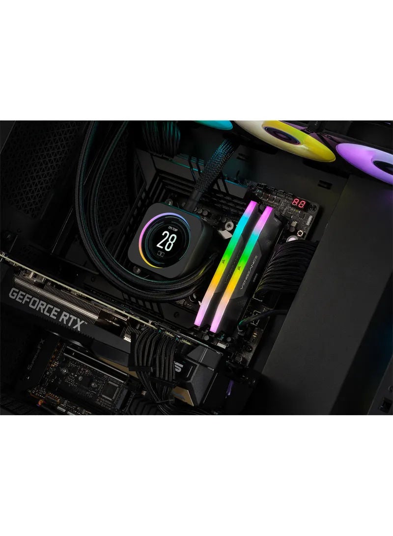 كورسير Vengeance RGB 64GB (2x32GB) DDR5 6600MT/s CL32 Desktop Memory Kit, Intel XMP 3.0, Ten-Zone RGB Lighting, 288-Pin DIMM, 1.4V, High-Performance Overclocked RAM, Compatible with Intel 700 Series & 13th Gen CPUs, CMH64GX5M2B6600C32 Black  - Image 2
