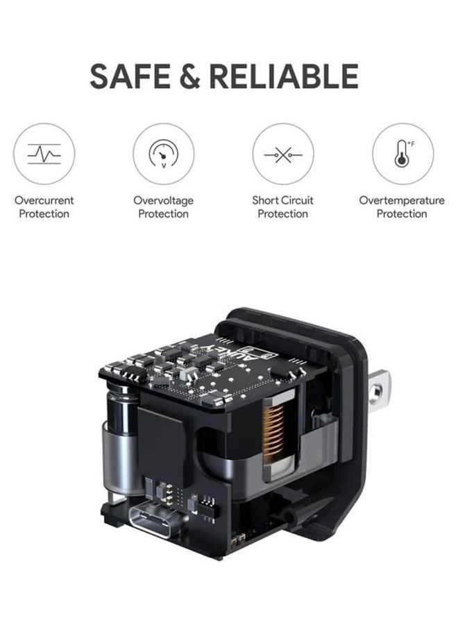 PA-Y19 30W USB C GaN PD3.0 Charger with safe protection function next-generation power semiconductor material GaN (Black) Black