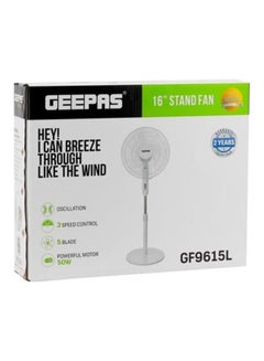 GEEPAS 16-Inch Portable Design Stand Fan 50.0 W GF9615L White  - Image 4