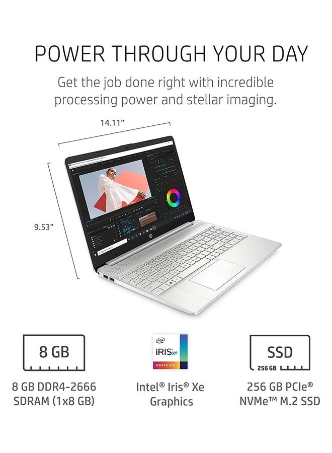 HP (Upgraded Version) Laptop With 15.6-Inch Display, Core i5-1135G7/32GB RAM/1TB SSD/Intel Iris Xe Graphics/Windows 11 With GM Accessories English/Arabic Silver  - Image 2