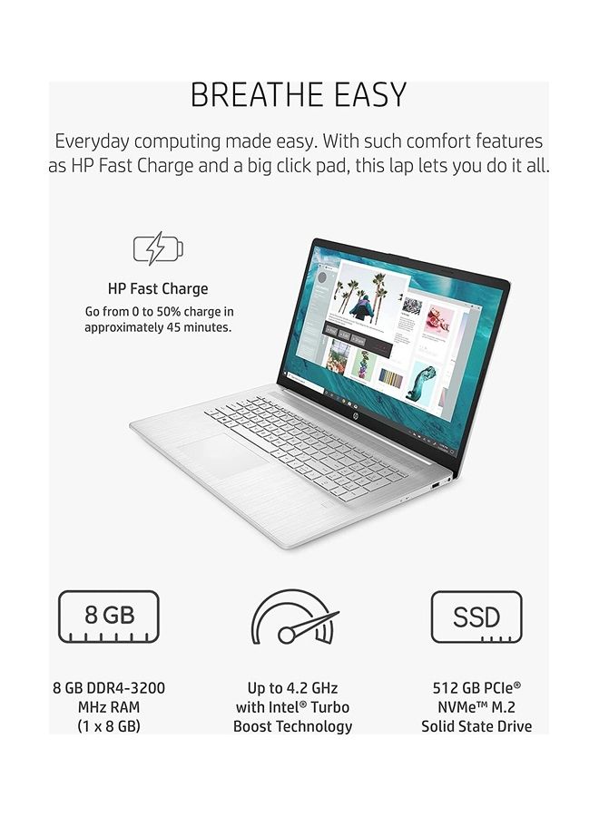 HP - 17-cn0020nr (Upgraded Version) Laptop With 17.3-Inch Display, Core i5-1135G7/8GB RAM/512GB SSD/Intel Iris Xe Graphics/Windows 10 Home English/Arabic Silver - Image 1