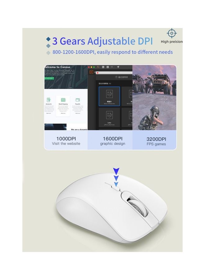 Wireless Mouse 2.4G 6 Buttons Design With Usb Receiver And Mice For Pc Laptop Desktop White