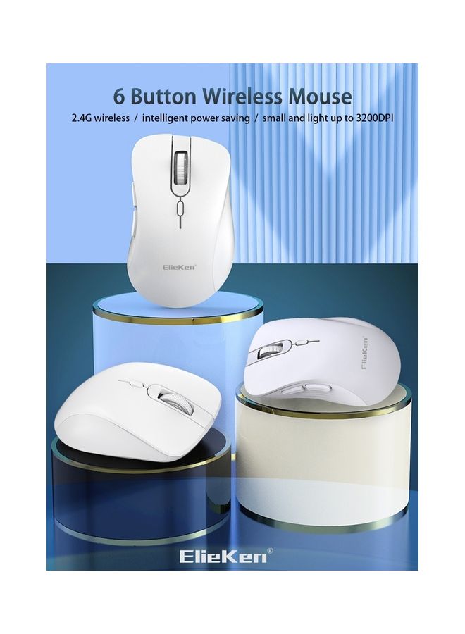 Wireless Mouse 2.4G 6 Buttons Design With Usb Receiver And Mice For Pc Laptop Desktop White