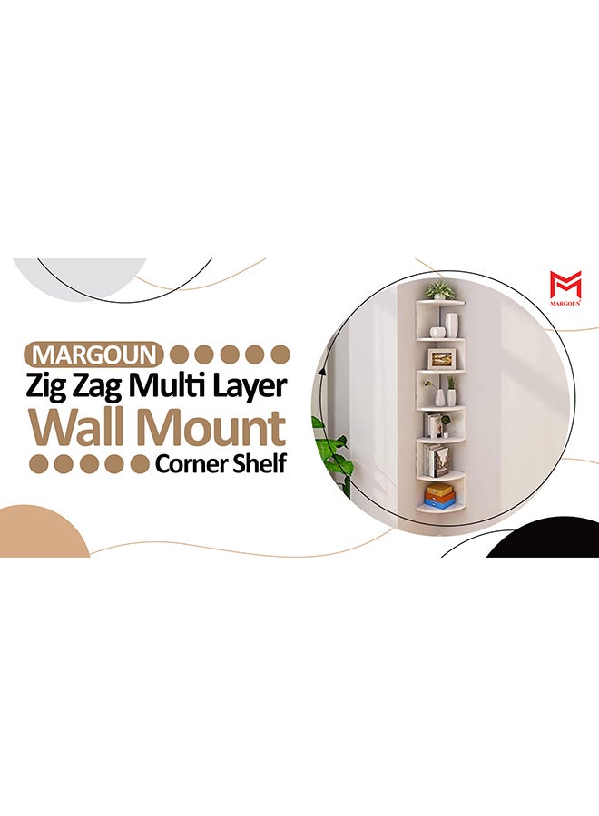 MARGOUN 7-Tier Zig Zag Corner Floating Wall Shelf White - Image 2
