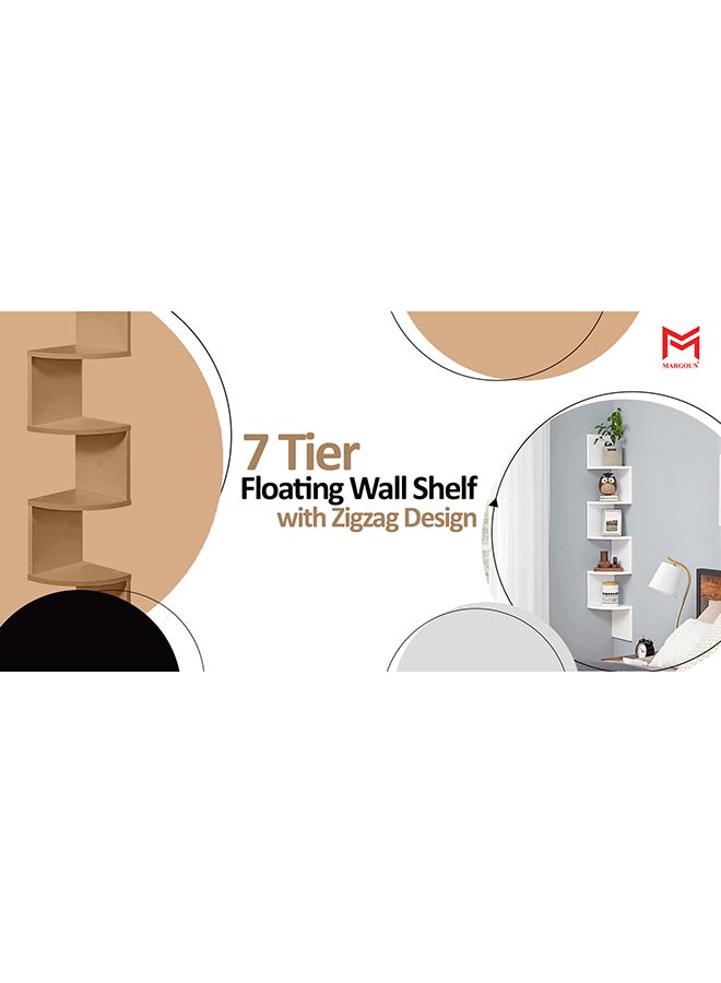 MARGOUN 7-Tier Zig Zag Corner Floating Wall Shelf White - Image 3