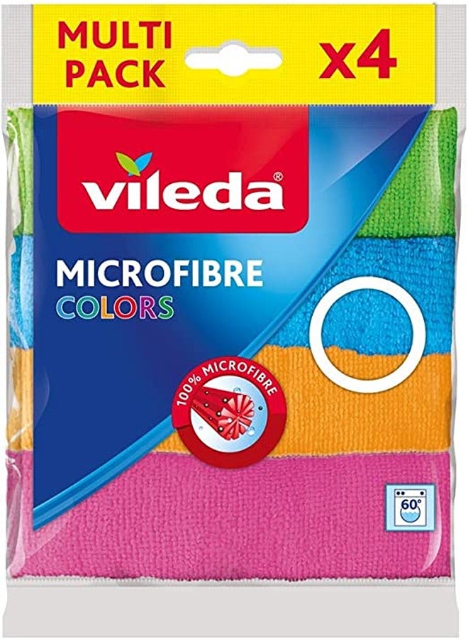 Vileda All Purpose Microfiber Cloth 4 Pieces Colors Pink/Orange/Blue - Image 1